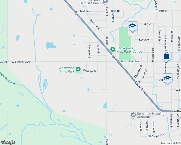 map of restaurants, bars, coffee shops, grocery stores, and more near 1801 Oakridge Drive in Seminole