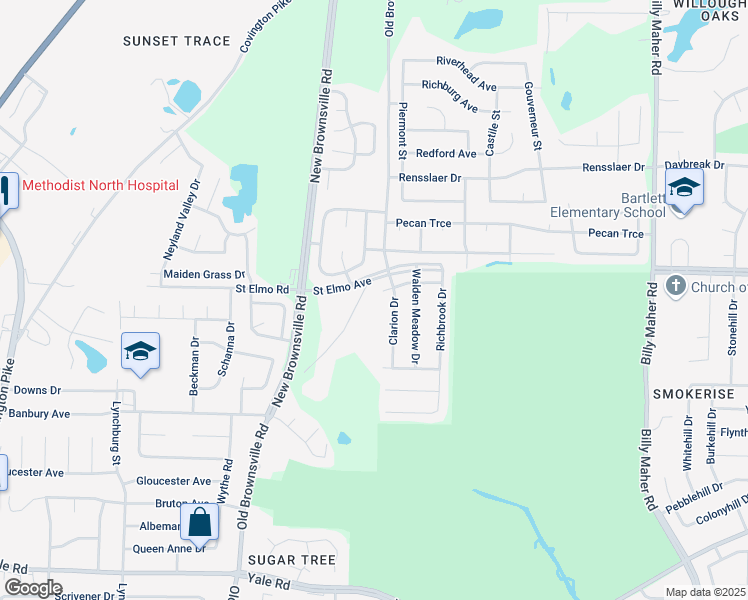 map of restaurants, bars, coffee shops, grocery stores, and more near 3830 Old Brownsville Road in Memphis