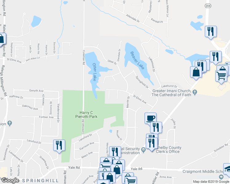 map of restaurants, bars, coffee shops, grocery stores, and more near 4597 Saint Elmo Avenue in Memphis