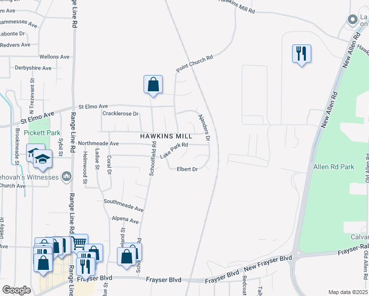 map of restaurants, bars, coffee shops, grocery stores, and more near 2939 Lake Park Road in Memphis
