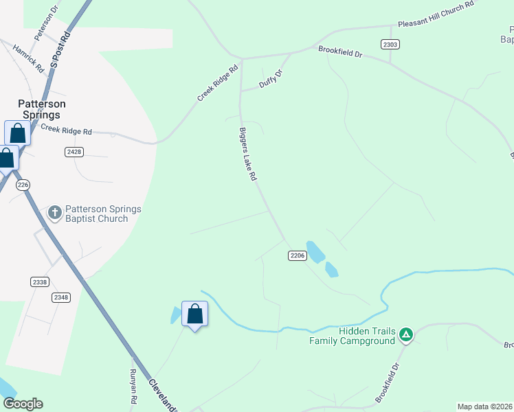 map of restaurants, bars, coffee shops, grocery stores, and more near 2054 Biggers Lake Road in Shelby