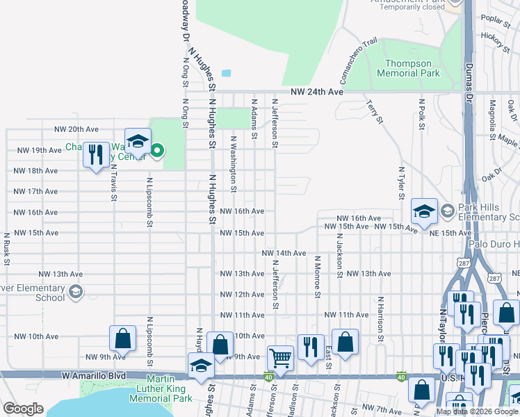 map of restaurants, bars, coffee shops, grocery stores, and more near 800-898 NW 16th Ave in Amarillo