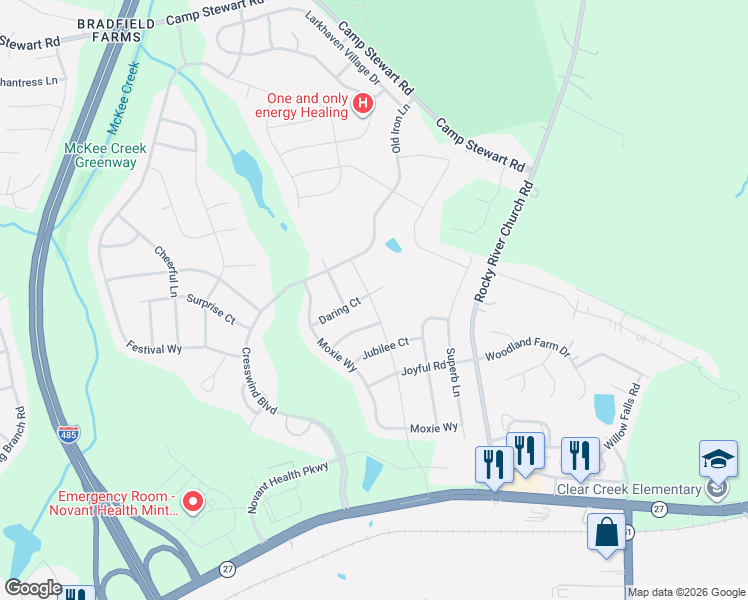map of restaurants, bars, coffee shops, grocery stores, and more near 11909 Rocky River Church Road in Charlotte