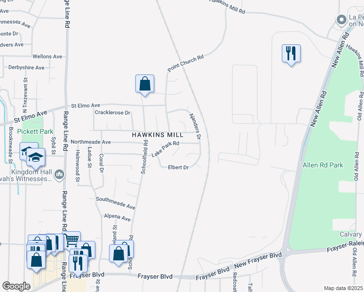 map of restaurants, bars, coffee shops, grocery stores, and more near 2939 Lake Park Road in Memphis