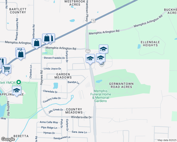 map of restaurants, bars, coffee shops, grocery stores, and more near 8093 Cinders Road in Memphis