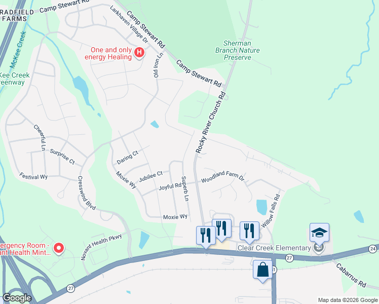 map of restaurants, bars, coffee shops, grocery stores, and more near 11917 Rocky River Church Road in Charlotte