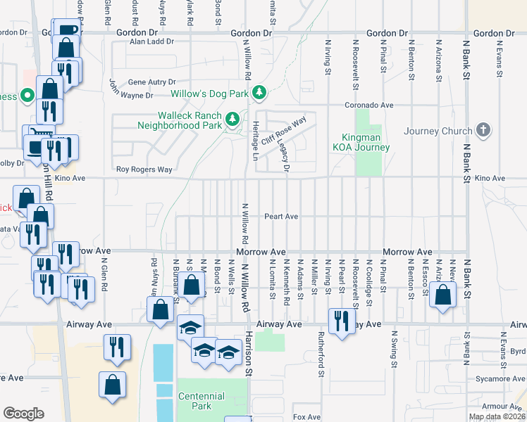 map of restaurants, bars, coffee shops, grocery stores, and more near 3696 N Verdugo Rd in Kingman