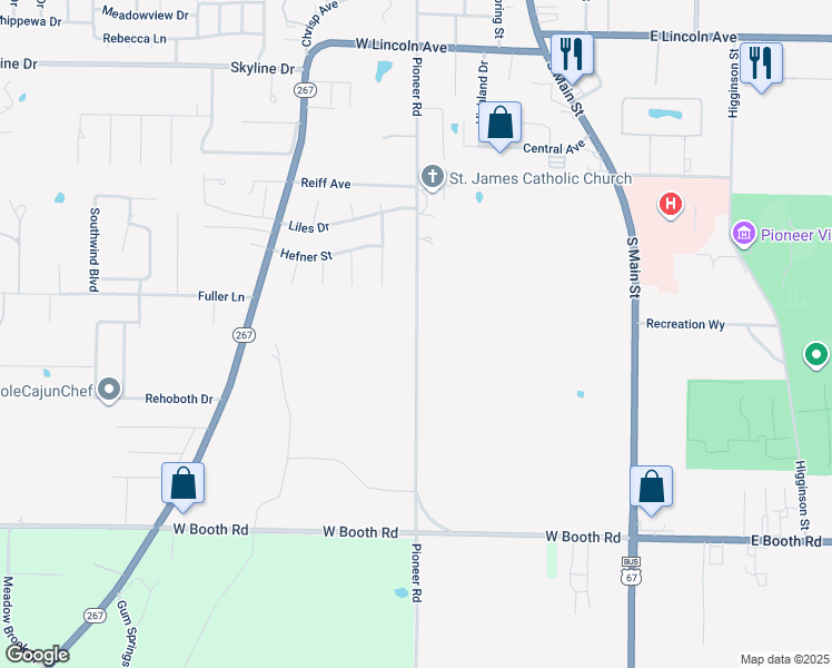 map of restaurants, bars, coffee shops, grocery stores, and more near 1486 Pioneer Road in Searcy