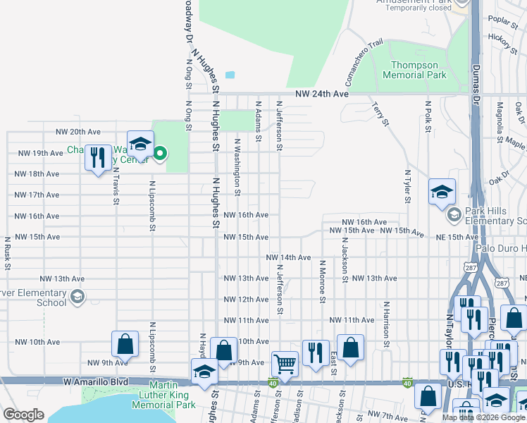 map of restaurants, bars, coffee shops, grocery stores, and more near 800-898 NW 16th Ave in Amarillo
