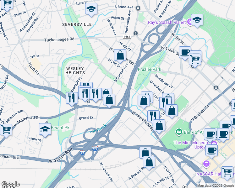 map of restaurants, bars, coffee shops, grocery stores, and more near 600 Calvert Street in Charlotte