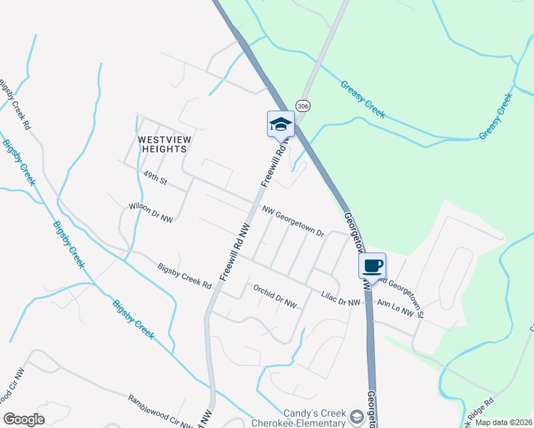 map of restaurants, bars, coffee shops, grocery stores, and more near 3115 Northwest Georgetown Drive in Cleveland