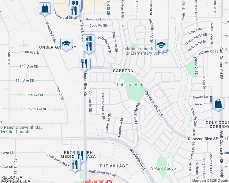 map of restaurants, bars, coffee shops, grocery stores, and more near 2218 Via Esterlina Avenue Southeast in Rio Rancho