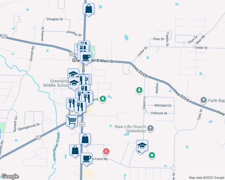 map of restaurants, bars, coffee shops, grocery stores, and more near 12 Iris Street in Greenbrier