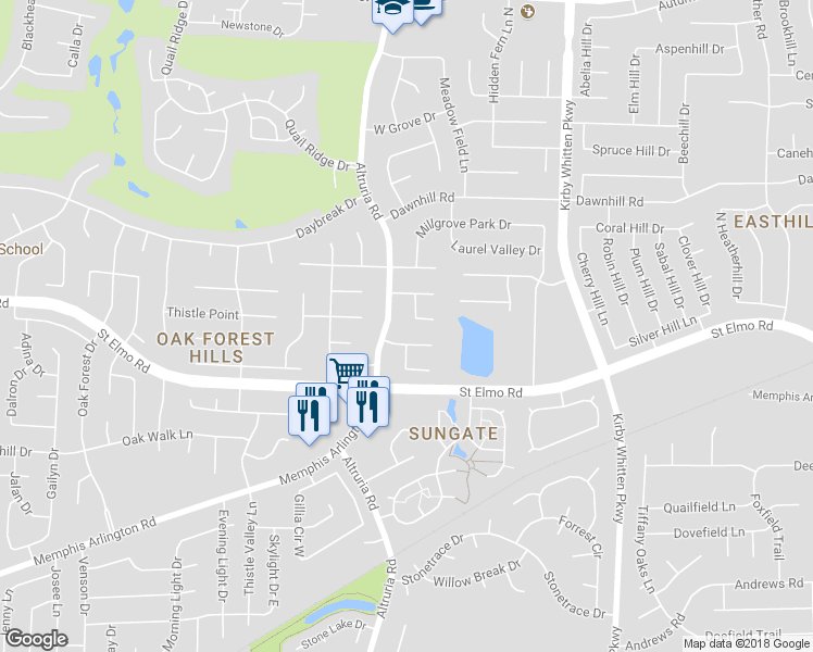 map of restaurants, bars, coffee shops, grocery stores, and more near 3845 North Bluff Point in Memphis