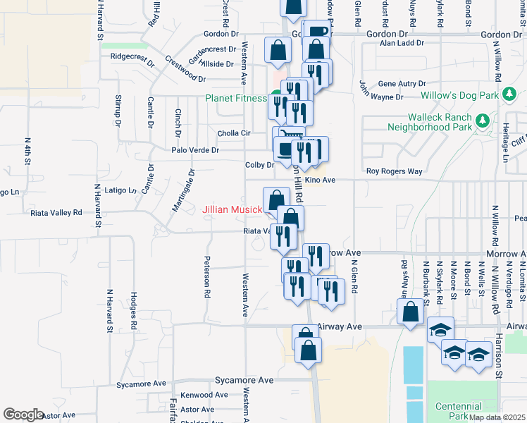 map of restaurants, bars, coffee shops, grocery stores, and more near 1106 Western Court in Kingman
