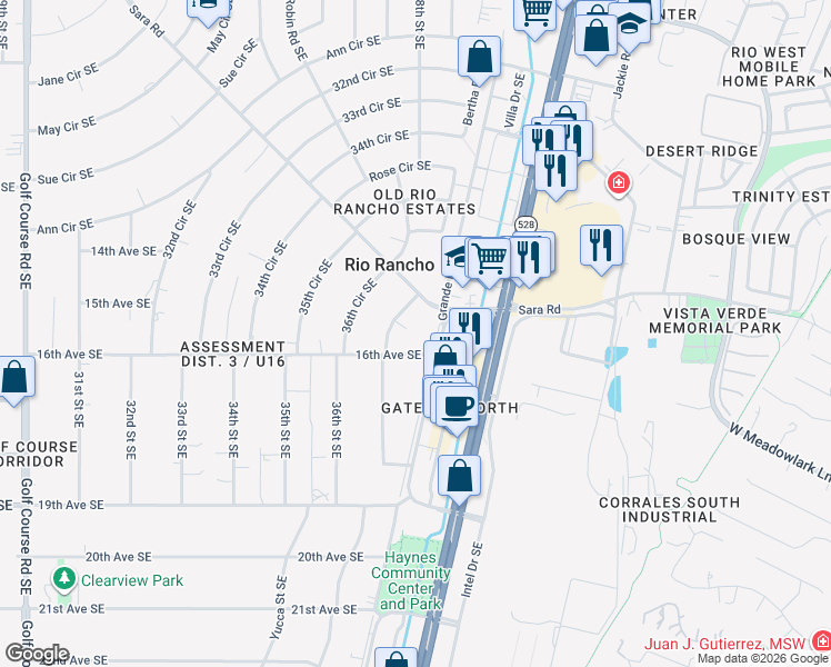 map of restaurants, bars, coffee shops, grocery stores, and more near 1508 Ag Place Southeast in Rio Rancho