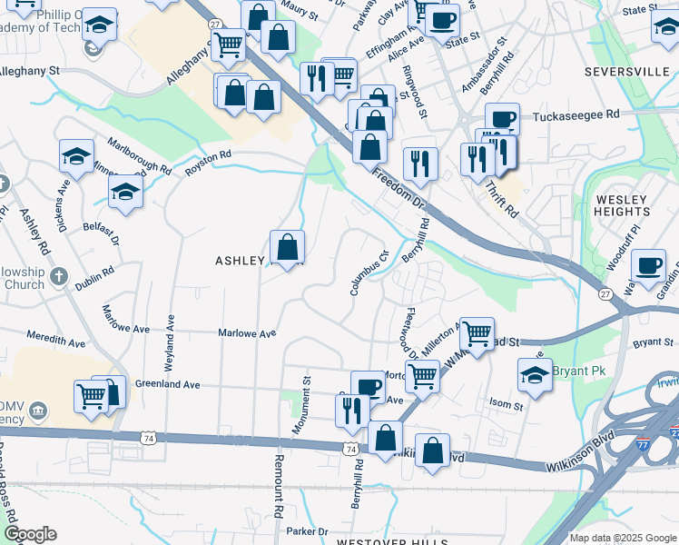 2723 Columbus Circle Charlotte Nc Walk Score Map Of Restaurants Bars Coffee S Grocery Ore Near 2723
