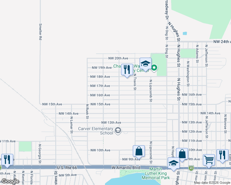 map of restaurants, bars, coffee shops, grocery stores, and more near 1908 Northwest 16th Avenue in Amarillo