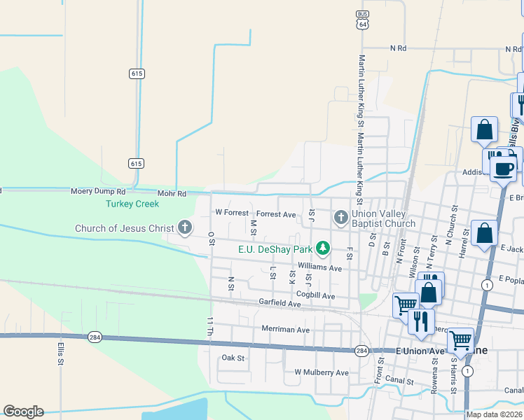 map of restaurants, bars, coffee shops, grocery stores, and more near 1014 Forrest Avenue in Wynne