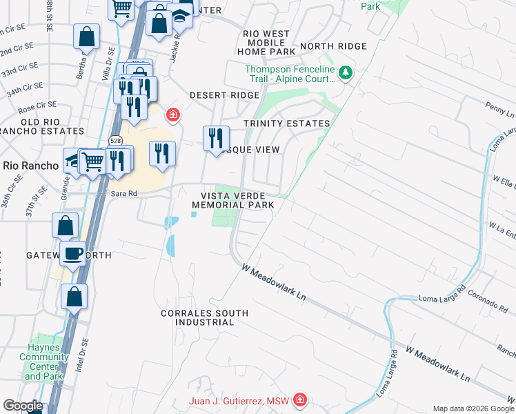 map of restaurants, bars, coffee shops, grocery stores, and more near 4423 Desert Lily Court Southeast in Rio Rancho