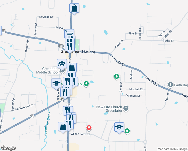 map of restaurants, bars, coffee shops, grocery stores, and more near 12 Iris Street in Greenbrier