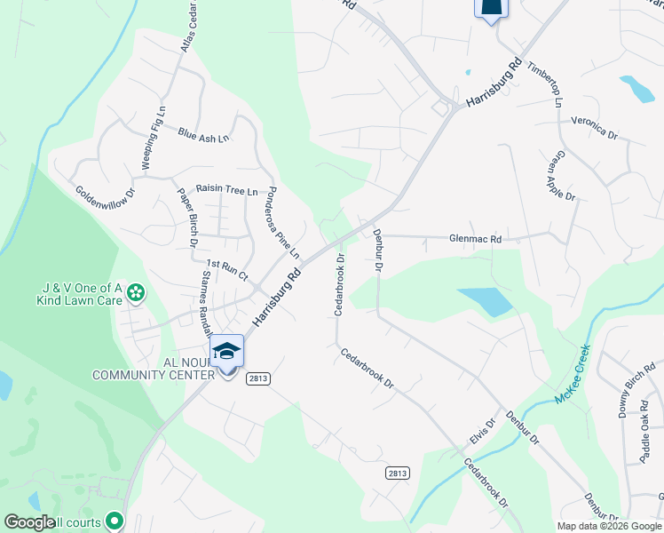 map of restaurants, bars, coffee shops, grocery stores, and more near 8601 Cedarbrook Drive in Charlotte