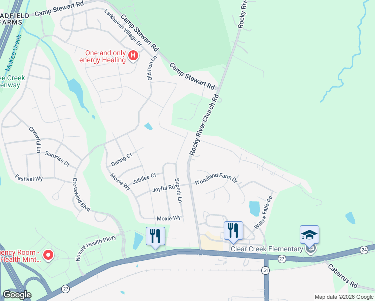 map of restaurants, bars, coffee shops, grocery stores, and more near 11917 Rocky River Church Road in Charlotte