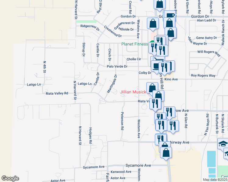 map of restaurants, bars, coffee shops, grocery stores, and more near 3710 Martingale Drive in Kingman