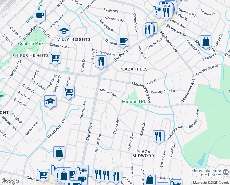 map of restaurants, bars, coffee shops, grocery stores, and more near 1828 Cochran Place in Charlotte