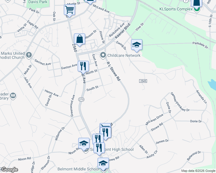 map of restaurants, bars, coffee shops, grocery stores, and more near 707 East Avenue in Belmont