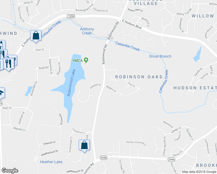 map of restaurants, bars, coffee shops, grocery stores, and more near 1319 Wiggins Drive in Gastonia