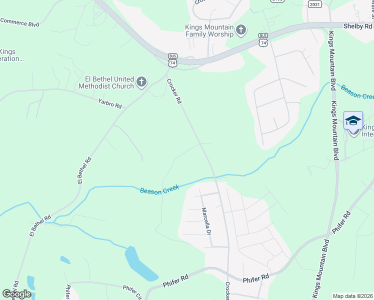 map of restaurants, bars, coffee shops, grocery stores, and more near 24 Crocker Road in Kings Mountain