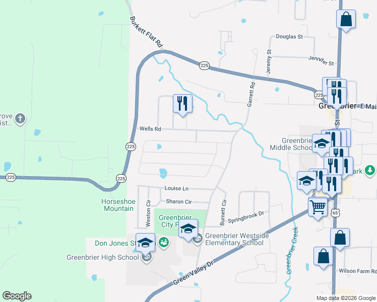map of restaurants, bars, coffee shops, grocery stores, and more near 29 Wellswood Drive in Greenbrier