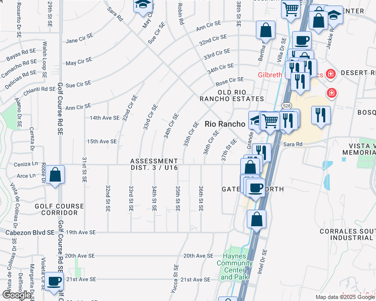 map of restaurants, bars, coffee shops, grocery stores, and more near 1524 35th Circle Southeast in Rio Rancho