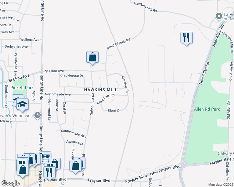 map of restaurants, bars, coffee shops, grocery stores, and more near 2939 Lake Park Road in Memphis