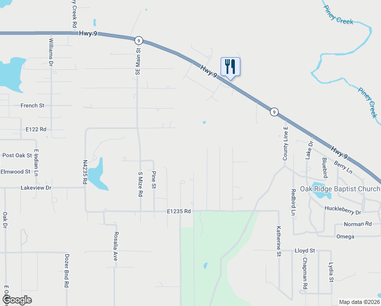 map of restaurants, bars, coffee shops, grocery stores, and more near Rampp Road in Stigler