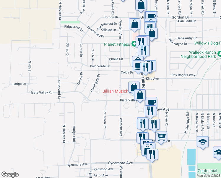 map of restaurants, bars, coffee shops, grocery stores, and more near 900 Riata Valley Circle in Kingman
