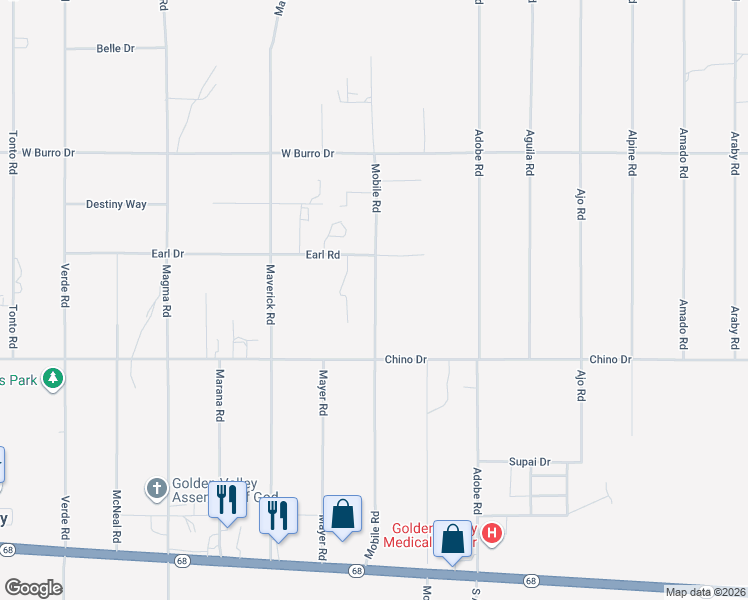 map of restaurants, bars, coffee shops, grocery stores, and more near 3539 Mobile Road in Golden Valley