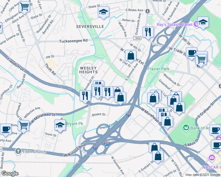 map of restaurants, bars, coffee shops, grocery stores, and more near 700 South Summit Avenue in Charlotte