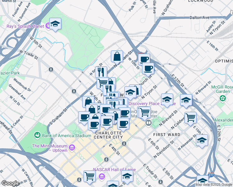 map of restaurants, bars, coffee shops, grocery stores, and more near in Charlotte