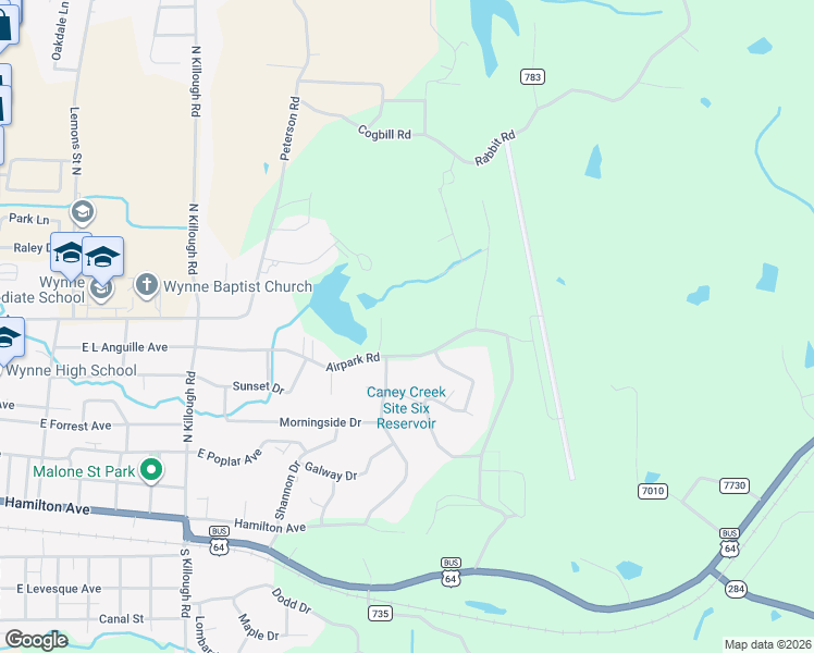 map of restaurants, bars, coffee shops, grocery stores, and more near 1924 Airpark Road in Wynne