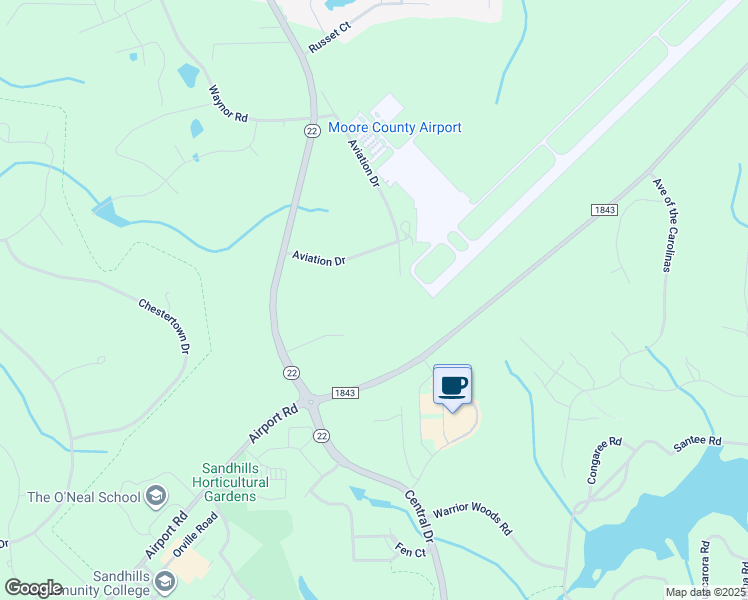 map of restaurants, bars, coffee shops, grocery stores, and more near 2950 Airport Road in Southern Pines