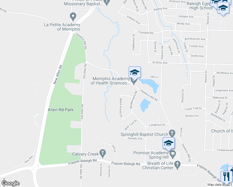 map of restaurants, bars, coffee shops, grocery stores, and more near Highland Street in Memphis