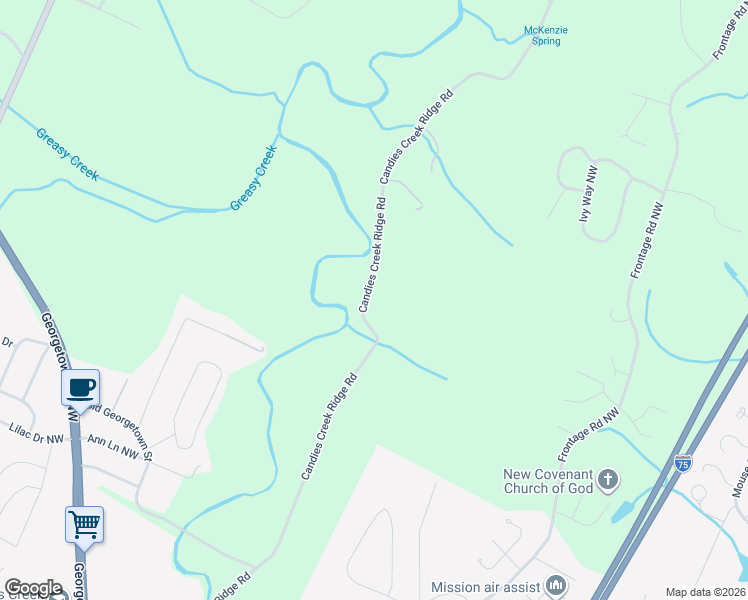 map of restaurants, bars, coffee shops, grocery stores, and more near 5130 Candies Creek Ridge Road in Cleveland