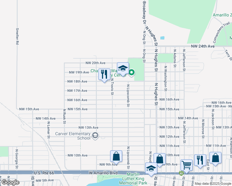 map of restaurants, bars, coffee shops, grocery stores, and more near 1444 Northwest 16th Avenue in Amarillo