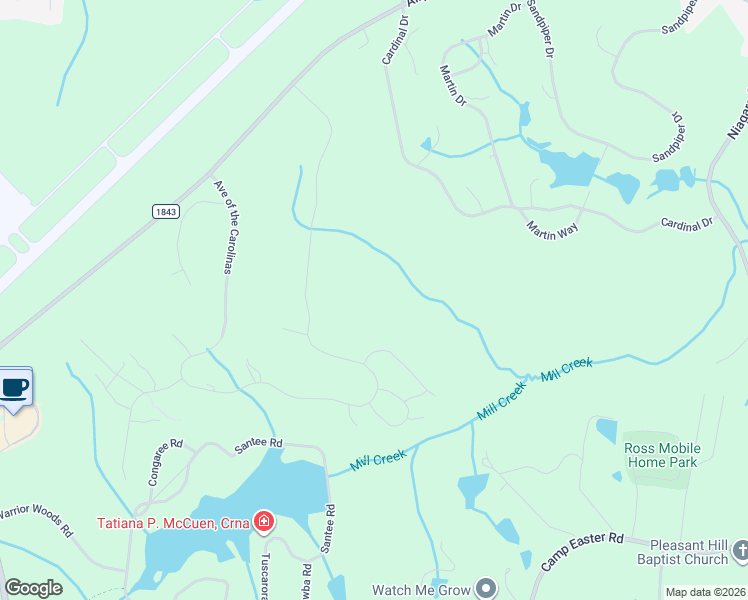 map of restaurants, bars, coffee shops, grocery stores, and more near 492 Avenue of the Carolinas in Whispering Pines