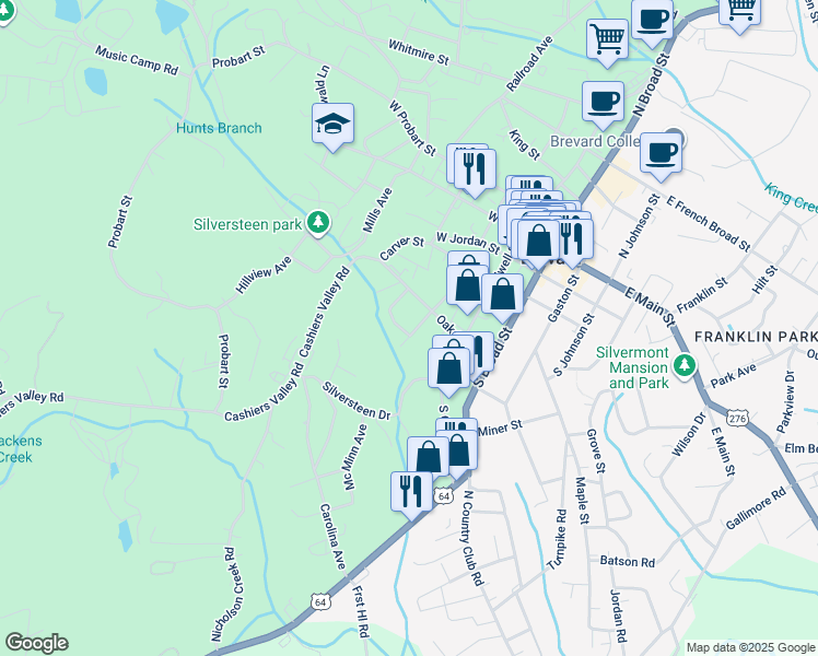 map of restaurants, bars, coffee shops, grocery stores, and more near 215-211 Duckworth Avenue in Brevard