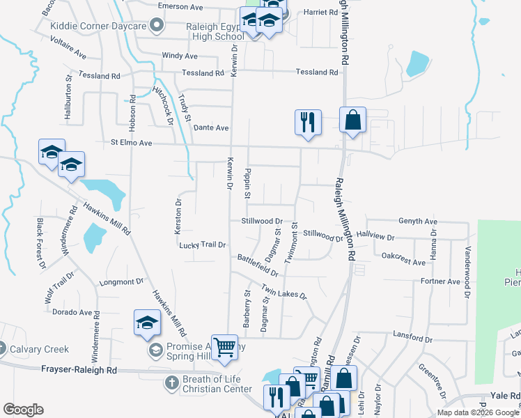 map of restaurants, bars, coffee shops, grocery stores, and more near 3837 Barberry Street in Memphis