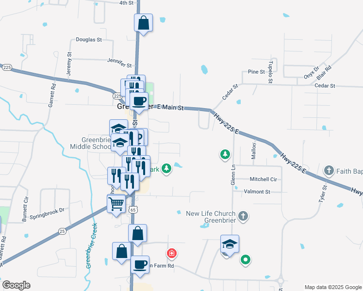 map of restaurants, bars, coffee shops, grocery stores, and more near 12 Iris Street in Greenbrier