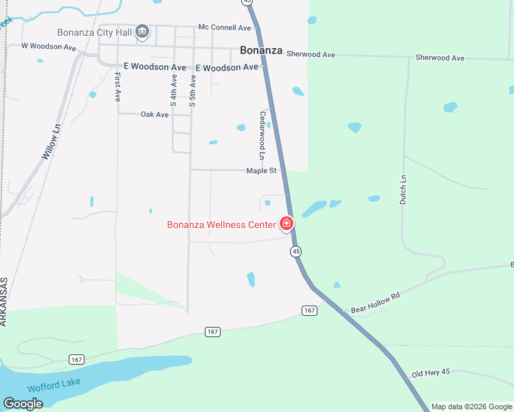 map of restaurants, bars, coffee shops, grocery stores, and more near 920 Highway 45 in Bonanza